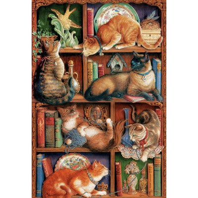 Puzzle Cobble-Hill-50710 Das Katzenbücherregal