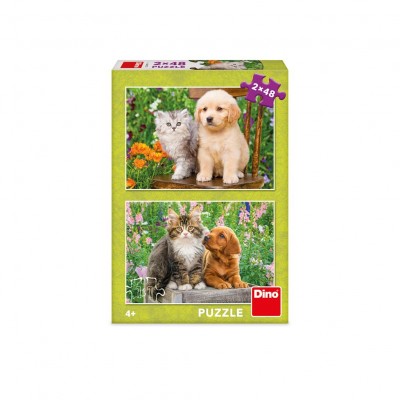 Dino-38172 2 Puzzles -  Hund und Katze im Garten