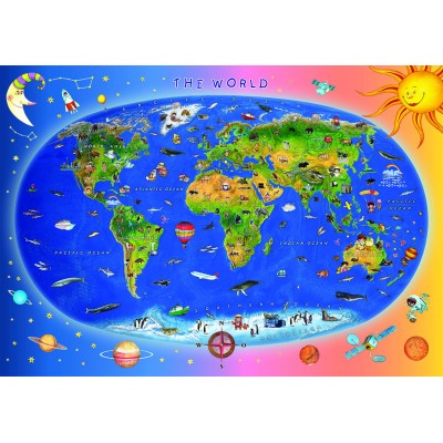 Puzzle Dino-47213 Weltkarte (auf Englisch)