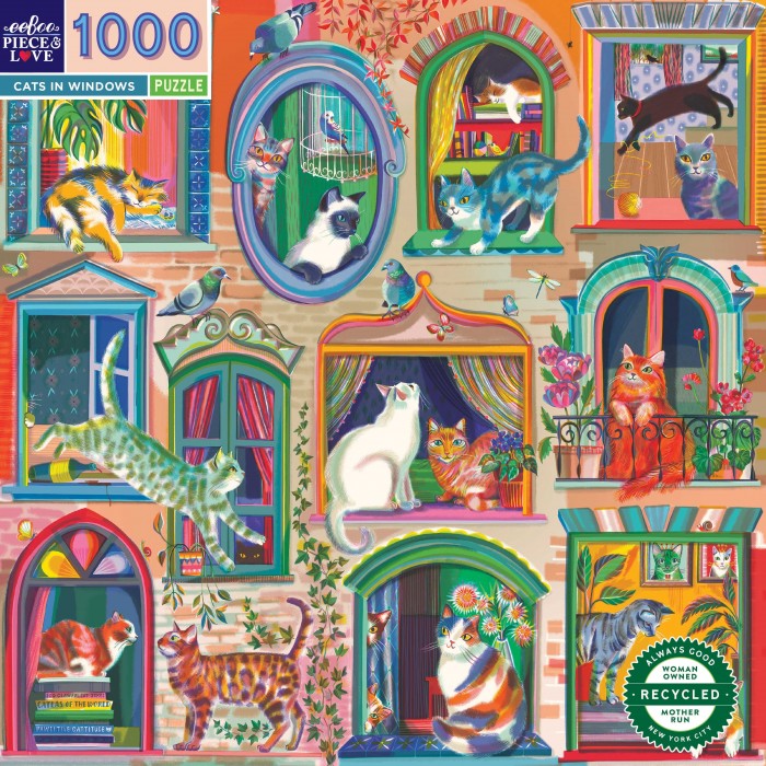 Puzzle Eeboo-51461 Cats In Windows