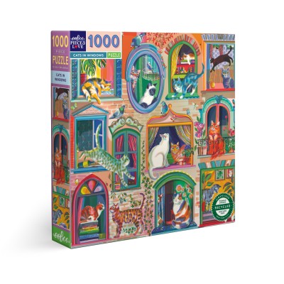 Puzzle Eeboo-51461 Cats In Windows