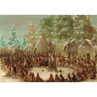 Puzzle Grafika-F-31306 George Catlin: La Salle's Party Feasted in the Illinois Village. January 2, 1680, 1847-1848 