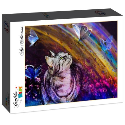 Puzzle Grafika-F-31704 Katze und Schmetterlinge