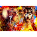 Puzzle  Grafika-F-31709 Die indische Frau und der Wolf