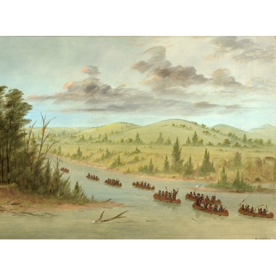 Puzzle Grafika-F-30627 George Catlin: La Salle's Party Entering the Mississippi in Canoes. February 6, 1682, 1847-1848 