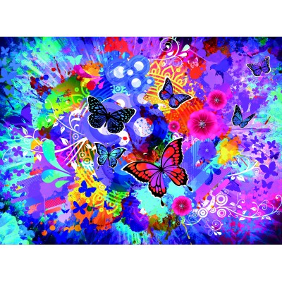 Puzzle Grafika-F-30764 Bunte Blumen und Schmetterlinge