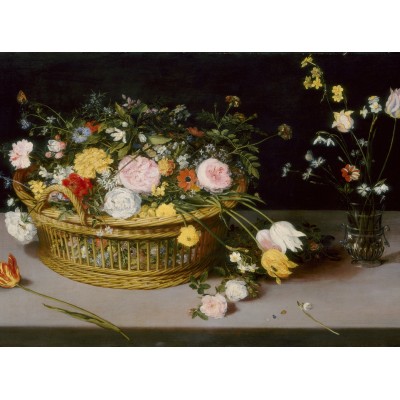 Puzzle Grafika-F-30787 Jan Brueghel - Flowers in a Basket and a Vase, 1615