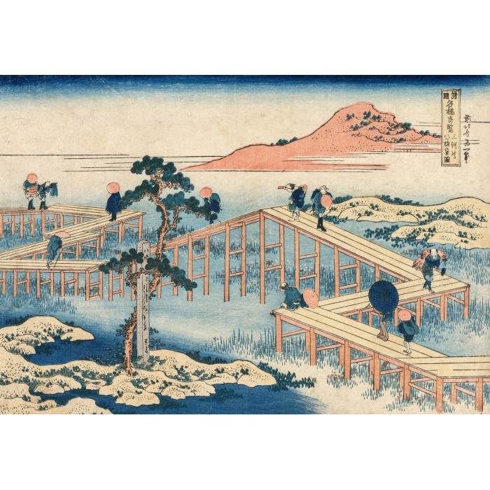 Puzzle  Grafika-F-33690 Hokusai - Ein Altes Bild der Achtteiligen Brücke in der Provinz Mikawa