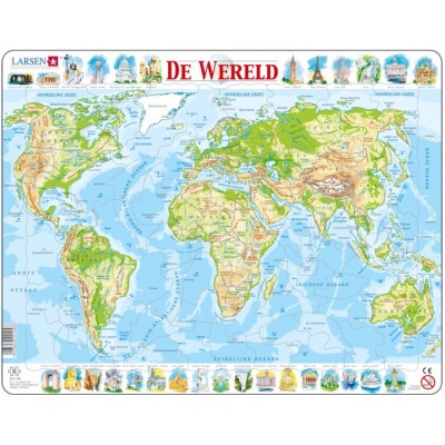Larsen Rahmenpuzzle - De Wereld (Holländisch) 80 Teile Puzzle Larsen-K4-NL