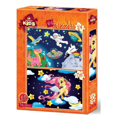 Art Puzzle 2 Puzzles -  The Astronaut and The Baby Pegasus 24 Teile Puzzle Art-Puzzle-4492