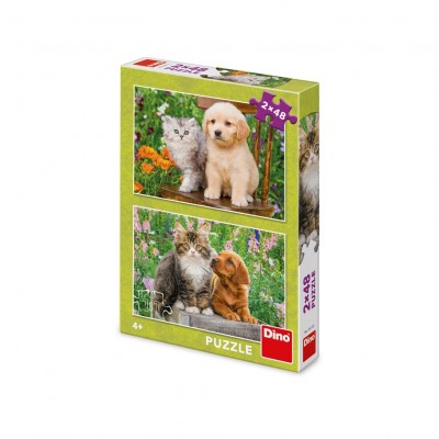 Dino 2 Puzzles -  Hund und Katze im Garten 48 Teile Puzzle Dino-38172