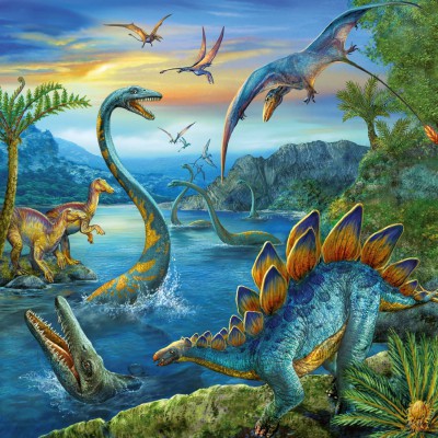 Image of 3er Set Puzzle, je 49 Teile, 21x21 cm, Faszination Dinosaurier