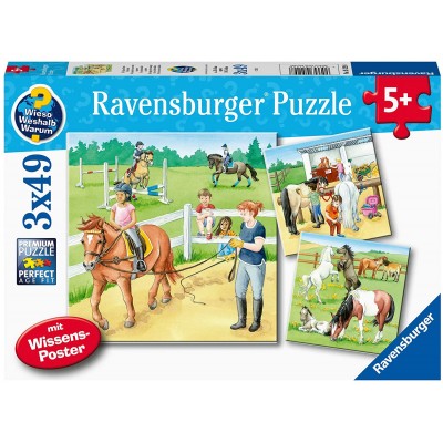 Ravensburger 3 Puzzles - Ein Tag Auf Dem Reiterhof 49 Teile Puzzle Ravensburger-05129